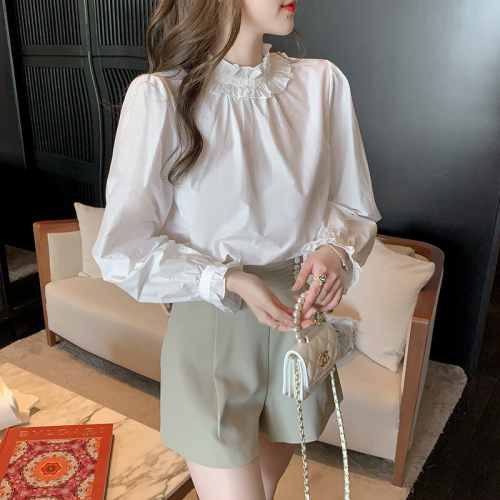 Real shot of 2024 autumn new ruffled super fairy lace shirt small shirt for fashionable women