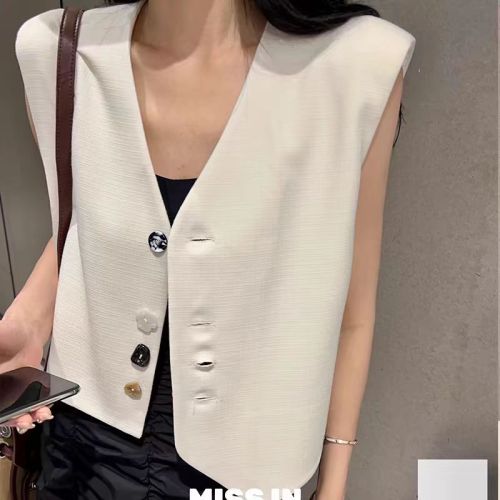 European station summer European goods new style flower buttons irregular versatile vest black vest small waistcoat trendy