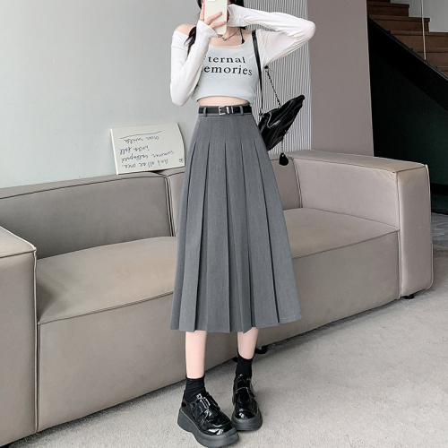 Large size solid color suit skirt for women spring versatile mid-length skirt for fat mm high waist slim casual pleated skirt