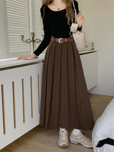 Actual shot ~ 2024 new pleated suit skirt, design long skirt, A-line skirt, trendy women's belt