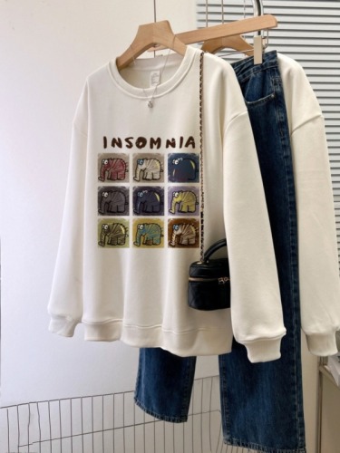 Real shot of large size new casual loose autumn thin sweatshirt women's large size back bag collar shoulder line M-XXXL