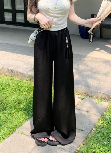 Actual shot ~ New Chinese style textured straight pants for women summer high waist casual floor mopping pants