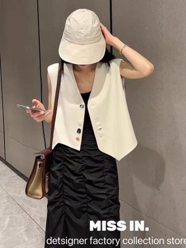 European station summer European goods new style flower buttons irregular versatile vest black vest small waistcoat trendy