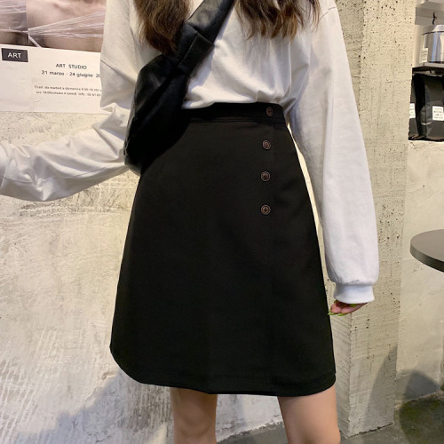 Real shot ~ 2024 autumn ins super hot high-waisted A-line skirt buttoned skirt black suit skirt short skirt for women