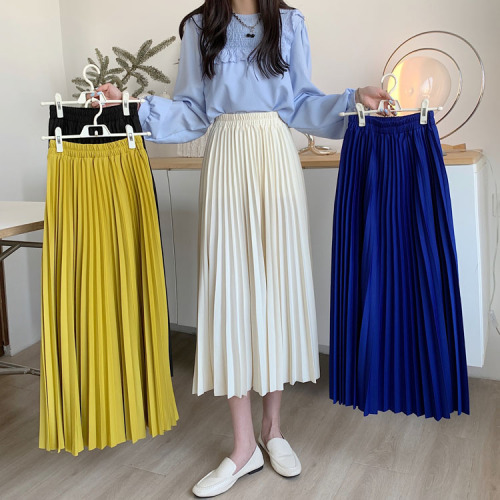 Actual shot ~ 2024 new Korean style mid-length pleated skirt with elastic waist, versatile slimming skirt, A-line skirt for women