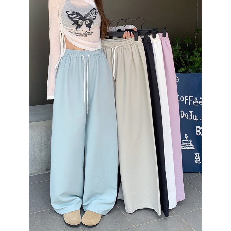 Real shot!  2024 Casual Pants Design Loose High Waist Slim Drawstring Wide Leg Pants Floor-Mopping Pants for Women
