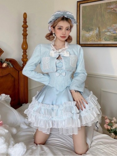 Gentle and sweet niche fugitive princess dress slimming waist suspender skirt tutu skirt + cardigan jacket suit for women