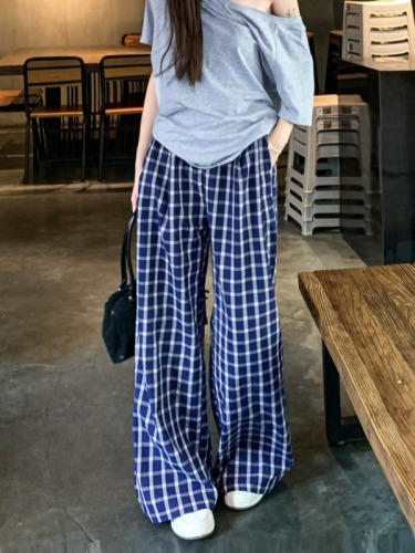 70 cotton three-dimensional elasticated bubble cotton plaid pants with the same style as sweet and spicy casual pants, loose wide-leg pants