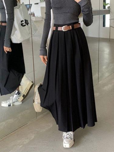 Actual shot ~ 2024 new pleated suit skirt, design long skirt, A-line skirt, trendy women's belt