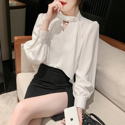 2024 new style chic design niche white shirt high-end French light mature style Korean top