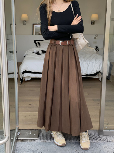 Actual shot ~ 2024 new pleated suit skirt, design long skirt, A-line skirt, trendy women's belt