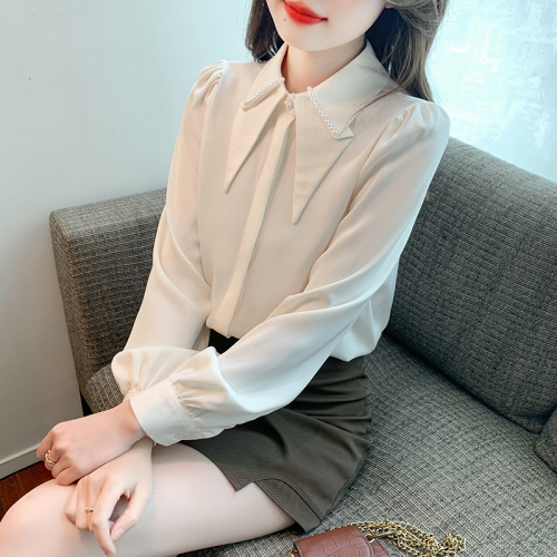 Real shot of 2024 autumn new long-sleeved chiffon shirt for women with design sense niche fashion tops for women