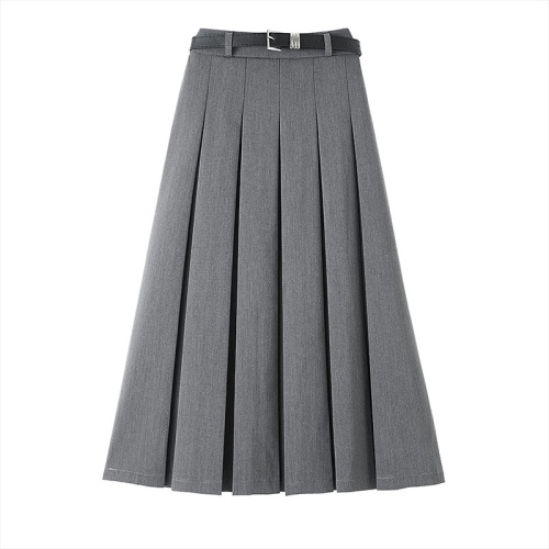 Large size solid color suit skirt for women spring versatile mid-length skirt for fat mm high waist slim casual pleated skirt