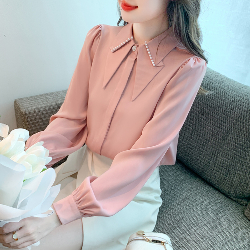 Real shot of 2024 autumn new long-sleeved chiffon shirt for women with design sense niche fashion tops for women