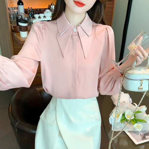 Real shot of 2024 autumn new long-sleeved chiffon shirt for women with design sense niche fashion tops for women