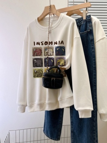 Real shot of large size new casual loose autumn thin sweatshirt women's large size back bag collar shoulder line M-XXXL