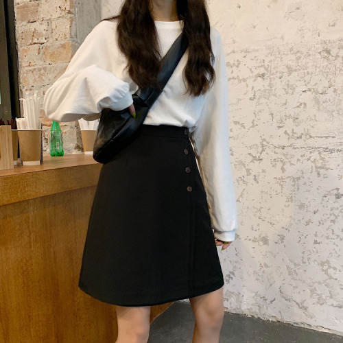 Real shot ~ 2024 autumn ins super hot high-waisted A-line skirt buttoned skirt black suit skirt short skirt for women