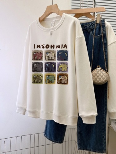 Real shot of large size new casual loose autumn thin sweatshirt women's large size back bag collar shoulder line M-XXXL