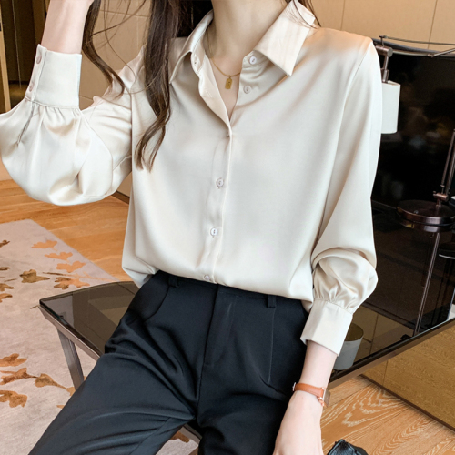 2024 Autumn Style Workplace Mature Style Women's Satin Tops Mercerized Shirts High-end Western-style Small Shirts as Base Layers