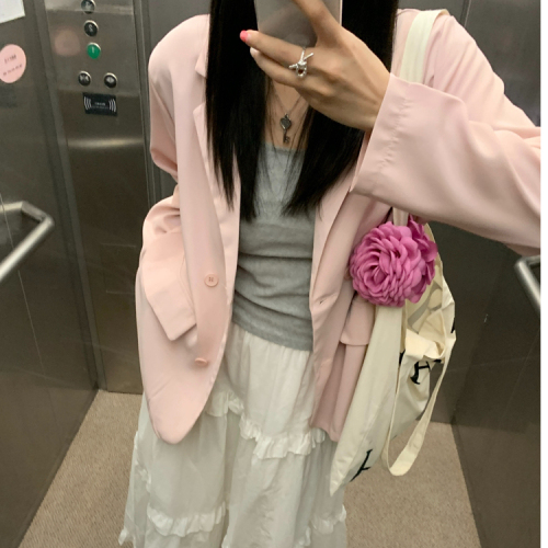 High-end solid color thin blazer women's Korean style loose and slim long-sleeved cardigan top