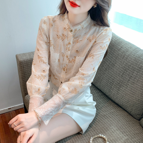 Real shot floral chiffon shirt women's long sleeve 2024 new style temperament fashion top butterfly shirt