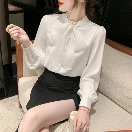 Actual shot of 2024 new retro long-sleeved French style women's shirts high-end fashion professional sweet tops