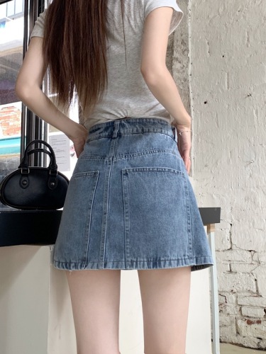 Real shot!  A-line Korean style high-waist slim denim skirt for women, versatile short skirts and pants skirts