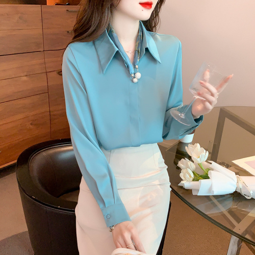 2024 Autumn New Style Dropped Shoulder Sleeve White Shirt LO Business Wear Acetate Satin High-end Top Women's Assembly Tie