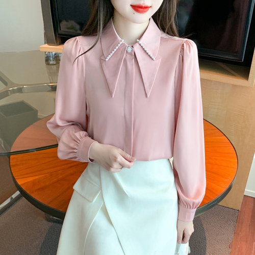 Real shot of 2024 autumn new long-sleeved chiffon shirt for women with design sense niche fashion tops for women