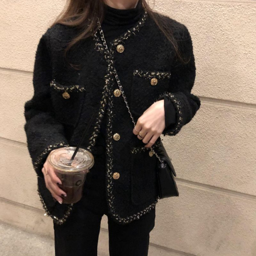 Mixed gold contrasting color small fragrant style short coat for women autumn 2024 new temperament loose straight tweed versatile top