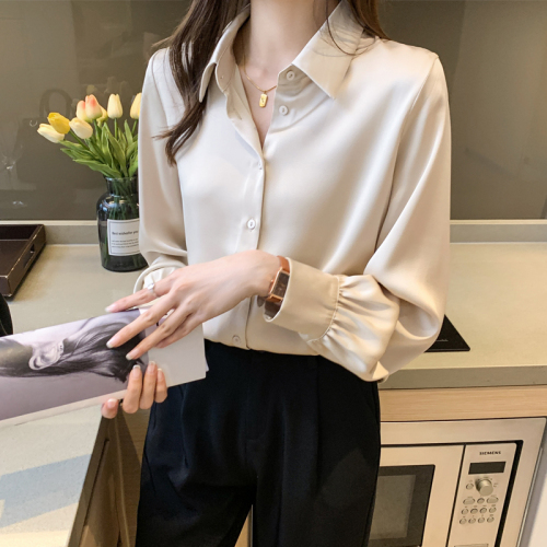 2024 Autumn Style Workplace Mature Style Women's Satin Tops Mercerized Shirts High-end Western-style Small Shirts as Base Layers