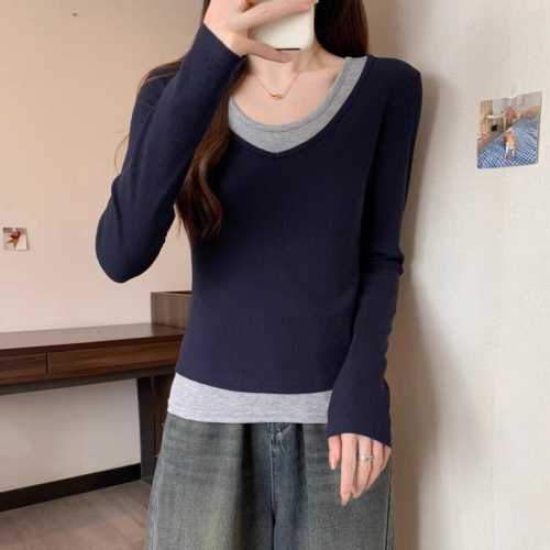 260g free-cut long-sleeved T-shirt women's spring and autumn new design niche slimming bottoming shirt top