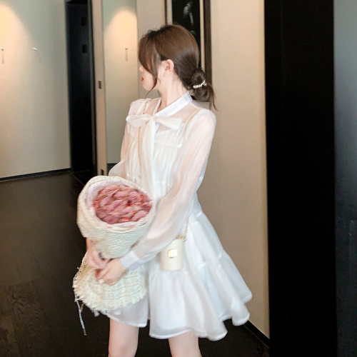 Real shot of retro age-reducing doll collar dress women's two-piece set 2024 niche design a short skirt