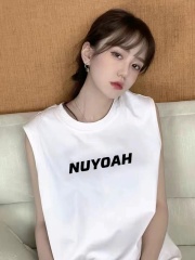 Heavy cotton summer trend ins sports vest girls loose casual fitness vest sleeveless T-shirt