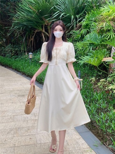 Real shot of retro gentle first love princess dress summer tea break French style elegant lady palace high-end dress