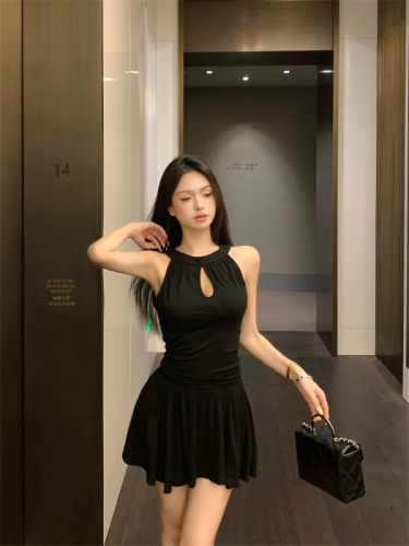 Actual shot of Korean style halterneck halter-neck waist dress