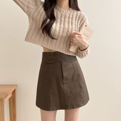 Big fat mm real shot Korean style lazy style simple round neck long sleeve twist loose pullover knitted top short sweater