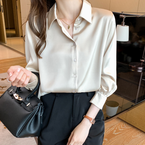 2024 Autumn Style Workplace Mature Style Women's Satin Tops Mercerized Shirts High-end Western-style Small Shirts as Base Layers