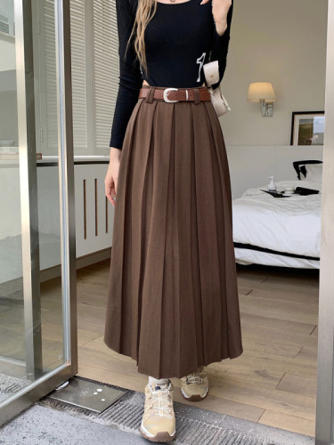 Actual shot ~ 2024 new pleated suit skirt, design long skirt, A-line skirt, trendy women's belt