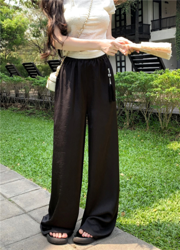 Actual shot ~ New Chinese style textured straight pants for women summer high waist casual floor mopping pants