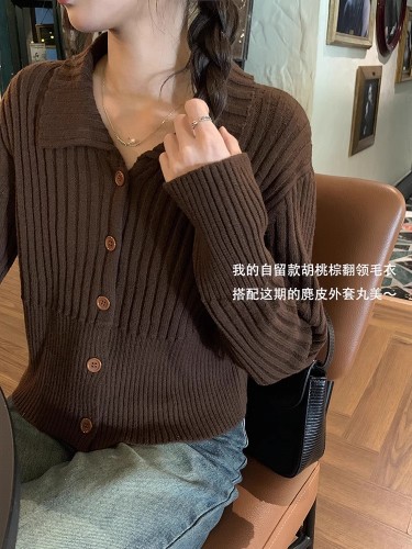 Maillard style soft waxy knitted cardigan 2024 spring new temperament design inner top for women