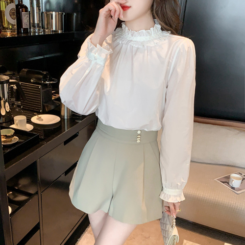 Real shot of 2024 autumn new ruffled super fairy lace shirt small shirt for fashionable women