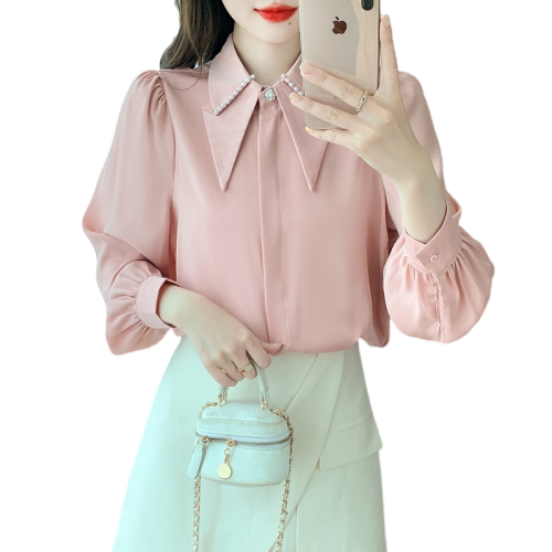 Real shot of 2024 autumn new long-sleeved chiffon shirt for women with design sense niche fashion tops for women