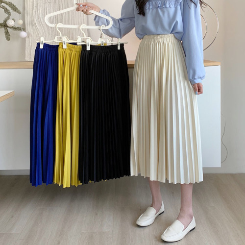 Actual shot ~ 2024 new Korean style mid-length pleated skirt with elastic waist, versatile slimming skirt, A-line skirt for women