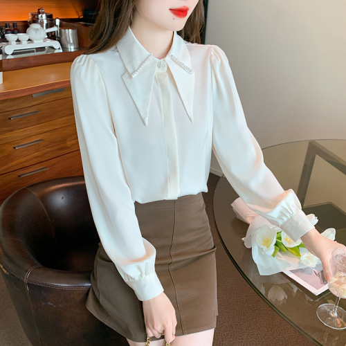 Real shot of 2024 autumn new long-sleeved chiffon shirt for women with design sense niche fashion tops for women