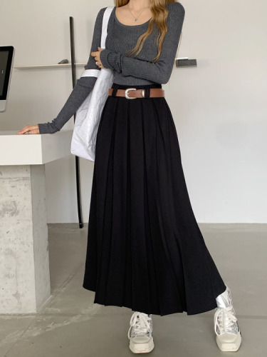 Actual shot ~ 2024 new pleated suit skirt, design long skirt, A-line skirt, trendy women's belt