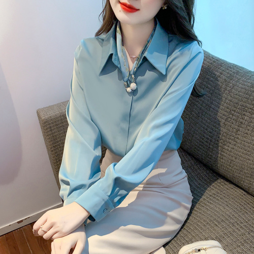 2024 Autumn New Style Dropped Shoulder Sleeve White Shirt LO Business Wear Acetate Satin High-end Top Women's Assembly Tie