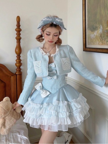 Gentle and sweet niche fugitive princess dress slimming waist suspender skirt tutu skirt + cardigan jacket suit for women