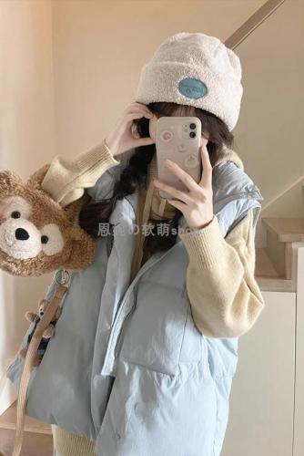 Candy color 2024 new plus size women's slimming Korean style layered thickened warm down cotton vest for women in autumn and winter