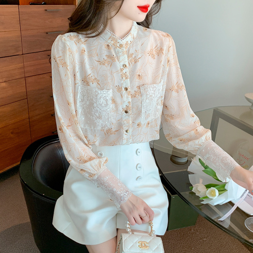 Real shot floral chiffon shirt women's long sleeve 2024 new style temperament fashion top butterfly shirt